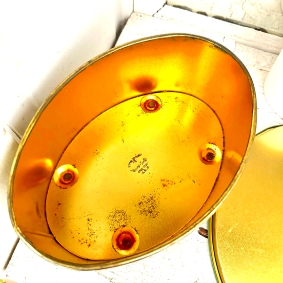 Vintage Guildcraft Oval Tin Golden & Moss green Storage Box - Picture 9 of 12